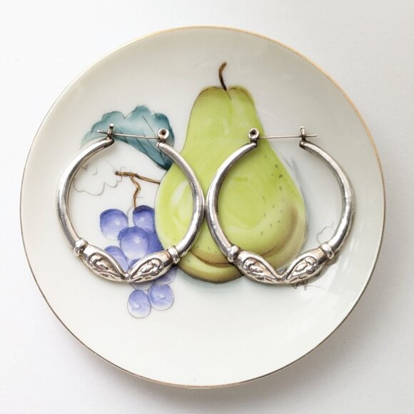 Vintage Double Ram Head Zodiac Sterling Silver Hoop Earrings 2” - Picture 4 of 5